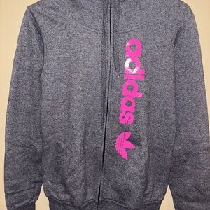 Adidas Kids Heather Gray Jacket with Pink Accents